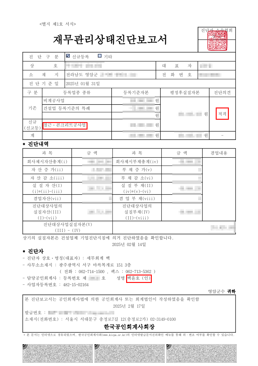 기업진단 보고서 사례 5 - BAEK 기업진단연구소에서 발급한 실제 진단사례