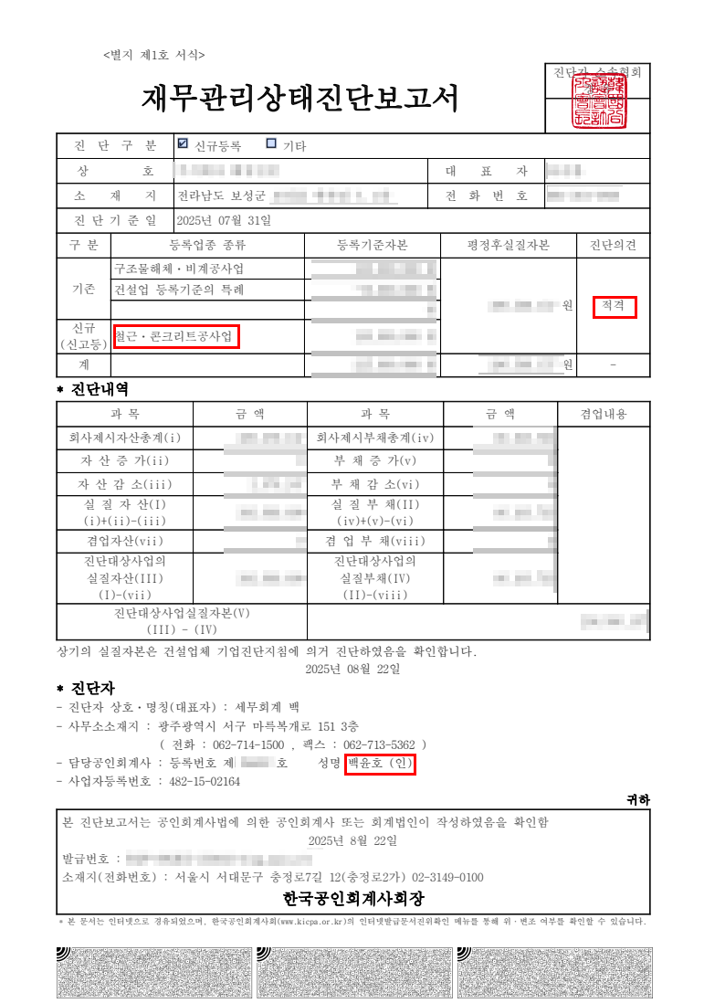 기업진단 보고서 사례 2 - BAEK 기업진단연구소에서 발급한 실제 진단사례