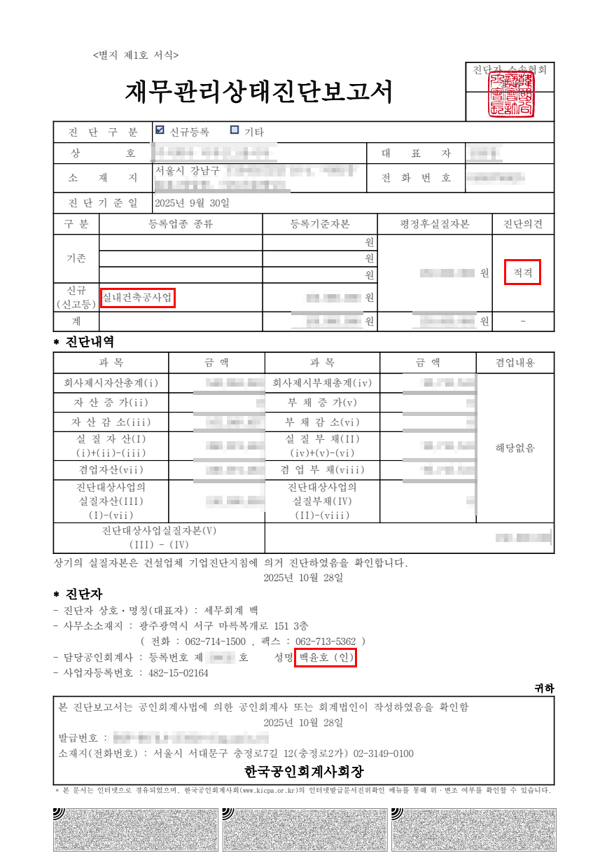 기업진단 보고서 사례 1 - BAEK 기업진단연구소에서 발급한 실제 진단사례
